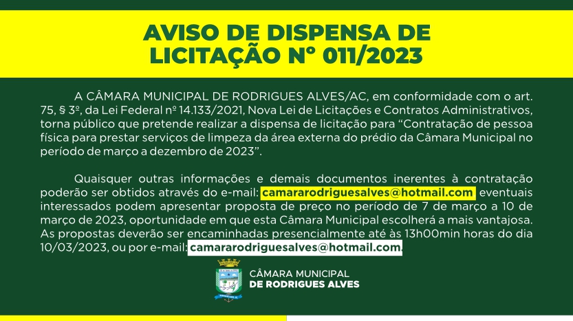 AVISO DE DISPENSA DE LICITAÇÃO Nº 011/2023