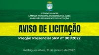 Aviso de Licitação - Pregão Presencial SRP nº 001/2022