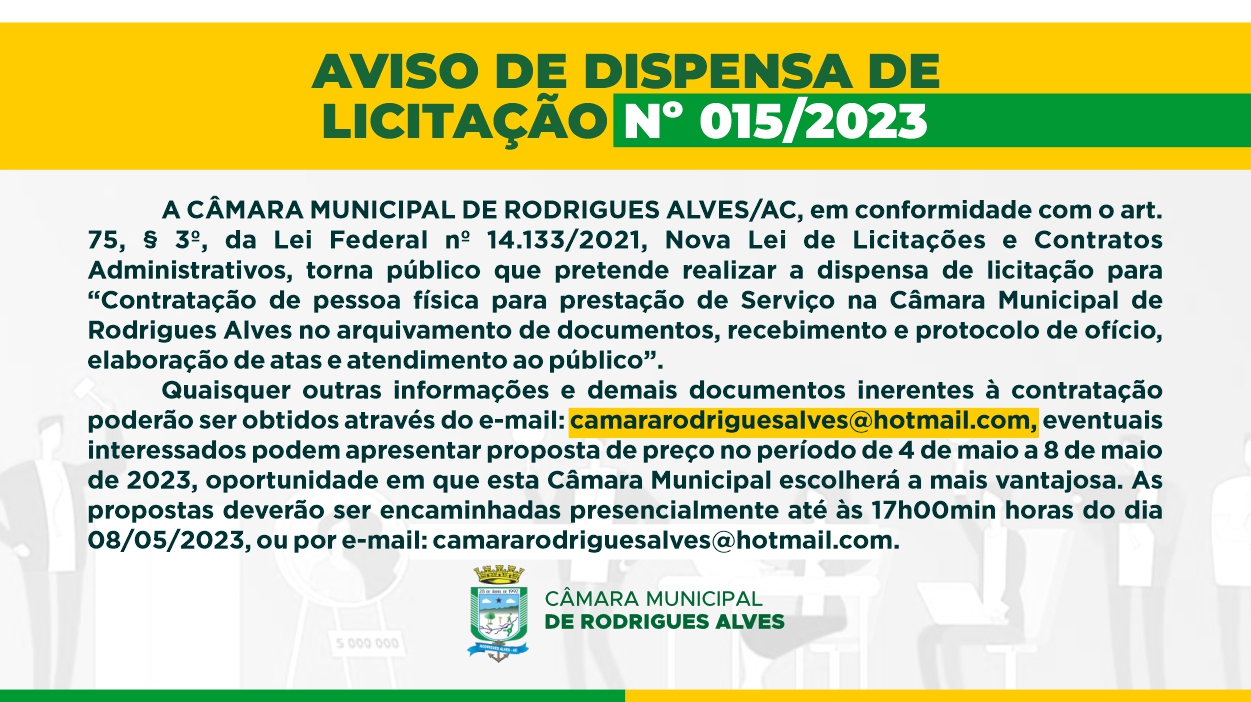 DISPENSA DE LICITAÇÃO Nº 015/2023