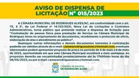 DISPENSA DE LICITAÇÃO Nº 015/2023